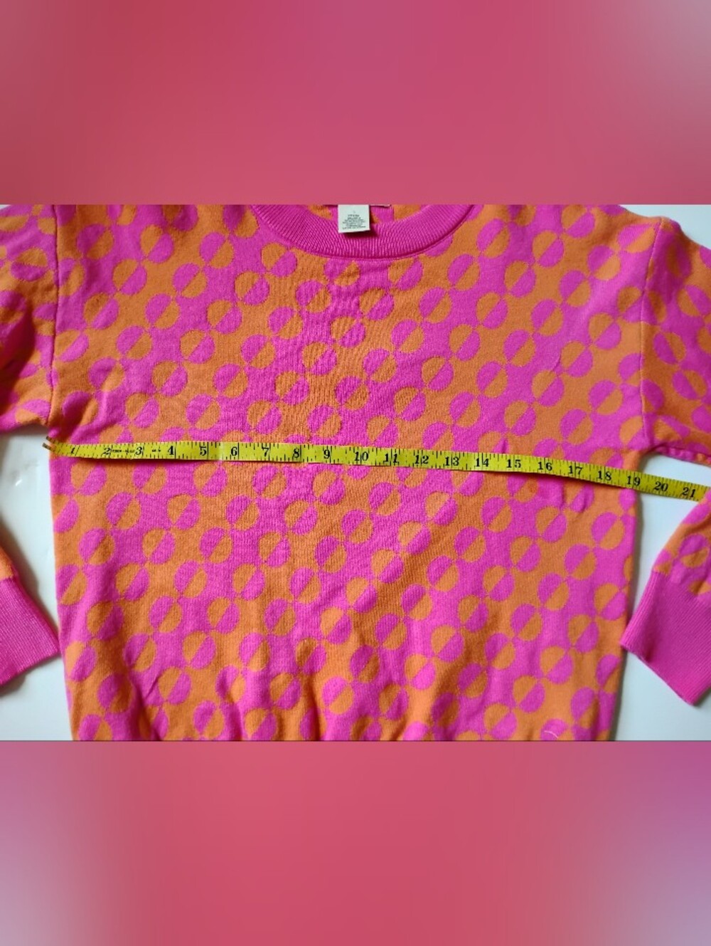 Cherie Collette Graphic Print Pink Orange Crewneck Sweater Dopamine Size Large - Picture 11 of 12